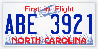 NC license plate ABE3921