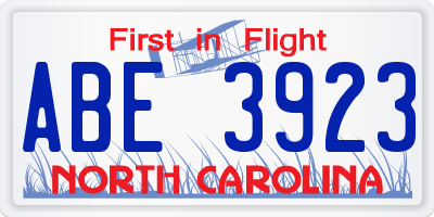 NC license plate ABE3923