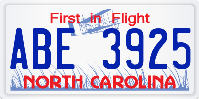 NC license plate ABE3925