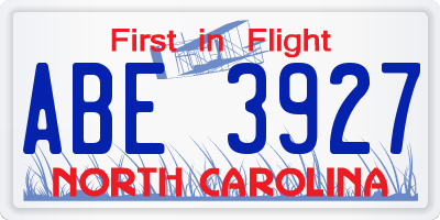 NC license plate ABE3927