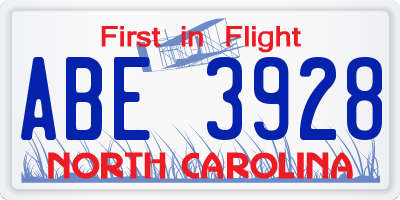 NC license plate ABE3928