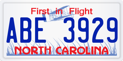 NC license plate ABE3929