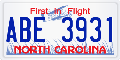 NC license plate ABE3931
