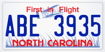 NC license plate ABE3935