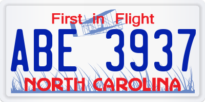 NC license plate ABE3937