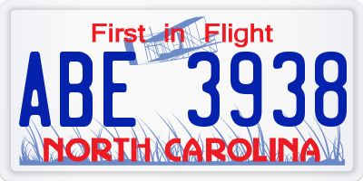 NC license plate ABE3938