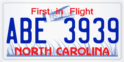 NC license plate ABE3939