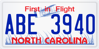 NC license plate ABE3940