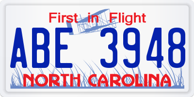 NC license plate ABE3948