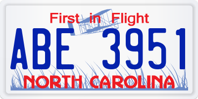 NC license plate ABE3951