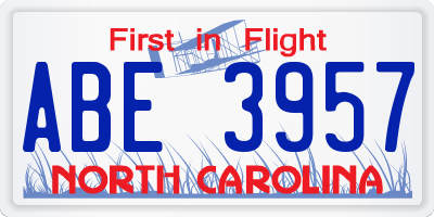 NC license plate ABE3957