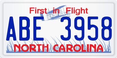 NC license plate ABE3958