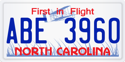 NC license plate ABE3960