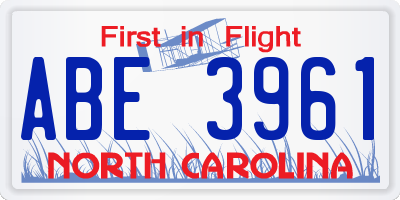 NC license plate ABE3961