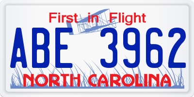 NC license plate ABE3962