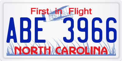 NC license plate ABE3966
