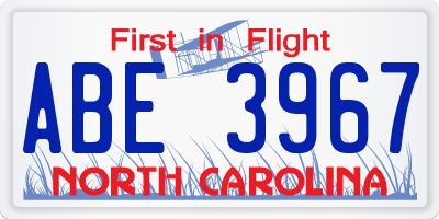 NC license plate ABE3967