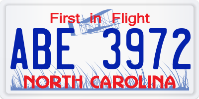 NC license plate ABE3972
