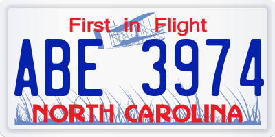 NC license plate ABE3974