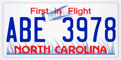 NC license plate ABE3978