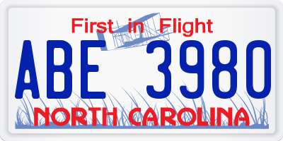 NC license plate ABE3980
