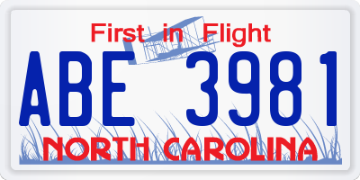 NC license plate ABE3981