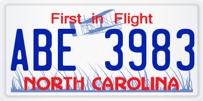 NC license plate ABE3983