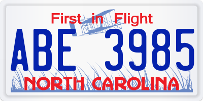 NC license plate ABE3985