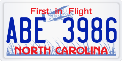 NC license plate ABE3986