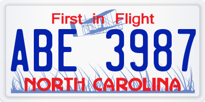 NC license plate ABE3987