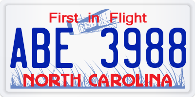 NC license plate ABE3988