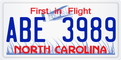 NC license plate ABE3989