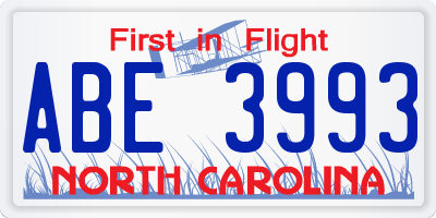 NC license plate ABE3993