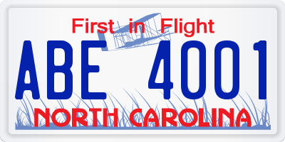 NC license plate ABE4001