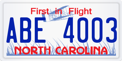 NC license plate ABE4003