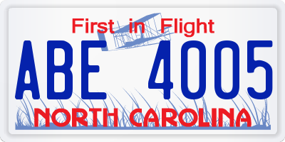 NC license plate ABE4005