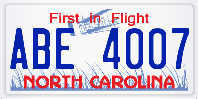 NC license plate ABE4007
