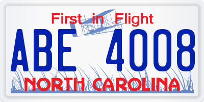 NC license plate ABE4008