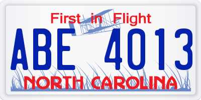 NC license plate ABE4013