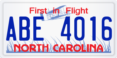 NC license plate ABE4016