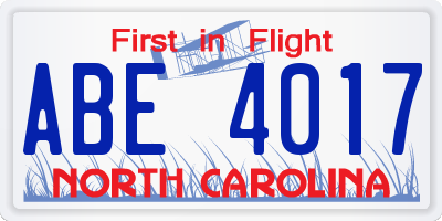 NC license plate ABE4017