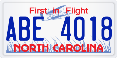 NC license plate ABE4018