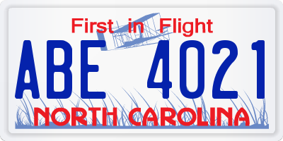NC license plate ABE4021