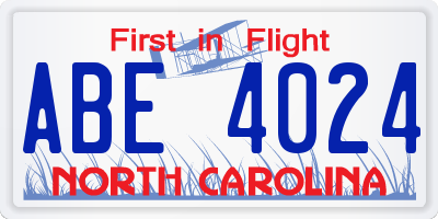 NC license plate ABE4024