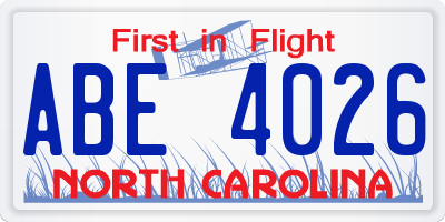 NC license plate ABE4026