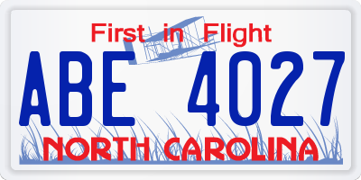 NC license plate ABE4027