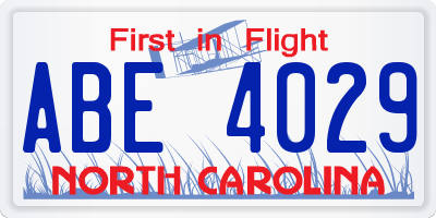 NC license plate ABE4029