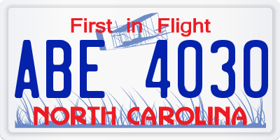 NC license plate ABE4030
