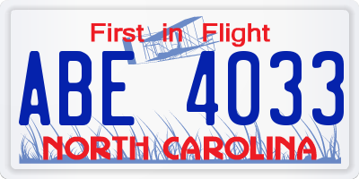 NC license plate ABE4033