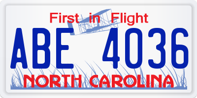 NC license plate ABE4036